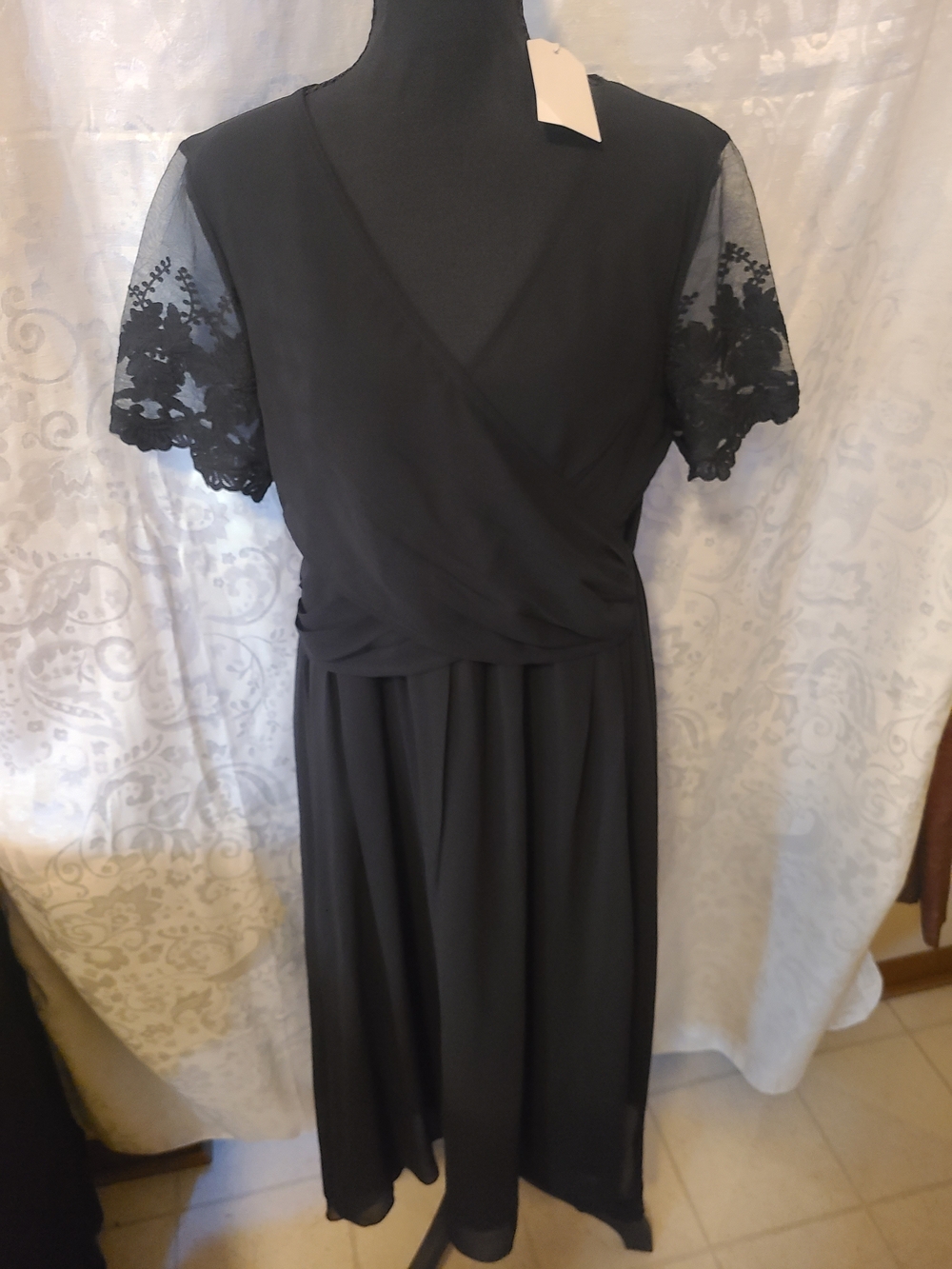 Black Lace Sleeve Wrap-Style Women's Dress